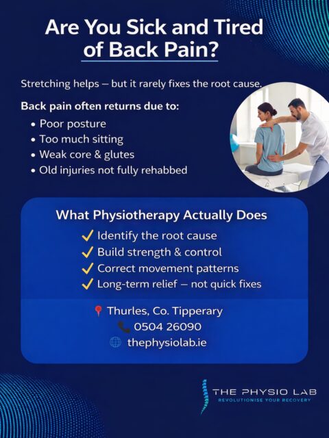 Back pain that keeps returning usually isn’t a flexibility problem 👀

Stretching can feel good in the moment — but if the cause isn’t addressed, the pain often comes back.

At The Physio Lab, we focus on why you’re sore and build a plan to keep you moving pain-free 💪

💬 Save this post
📲 Share with someone who always has back pain

📞 Call 0504 26090 to book an assessment